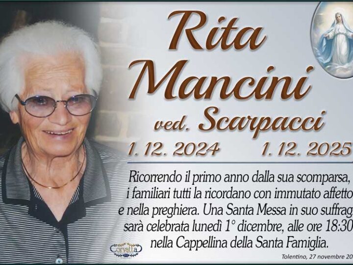 Anniversario: Rita Mancini Scarpacci