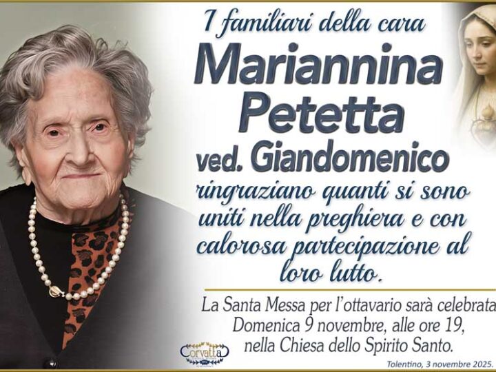 Ringraziamento: Mariannina Petetta Giandomenico